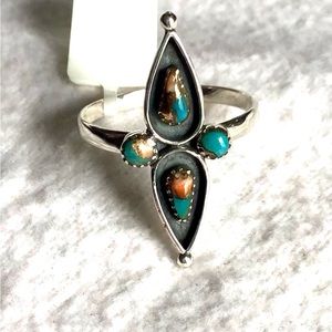 Turquoise & Spiny Oyster Shell Ring in Artisan Sterling Silver